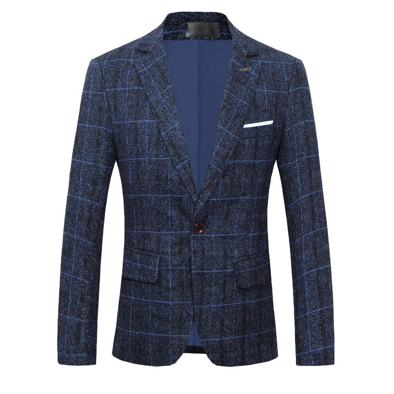 Men's slim-fitting plaid suit set in Fashion City style with jacket and trousers