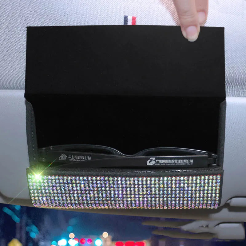 Rhinestone hard shell glasses case in Fancy Diamond colour, 16.3cm length, with closed lid