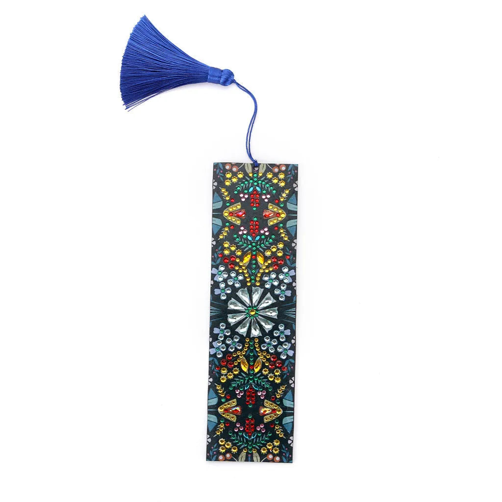 Handcrafted leather bookmark with special-shaped diamond embroidered mandala flower design