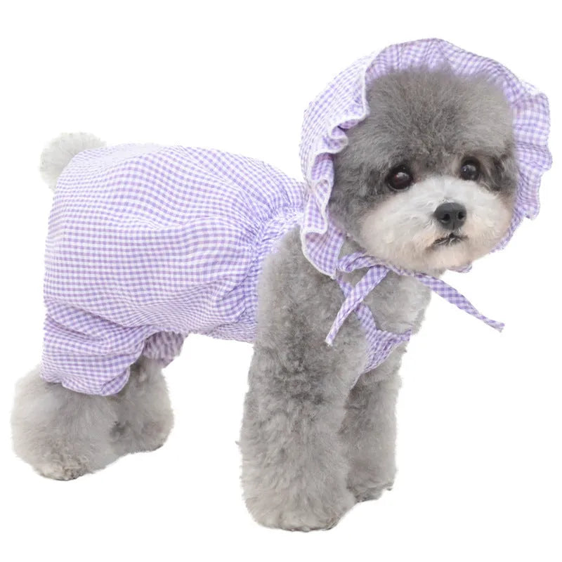 Plaid sling pumpkin pants pet clothes for small dogs in purple, pink, black or yellow grid, sizes S to XXL