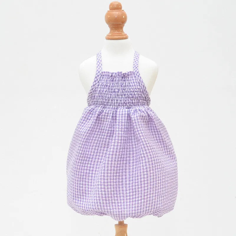 Plaid sling pumpkin pants pet clothes for small dogs in purple, pink, black or yellow grid, sizes S to XXL