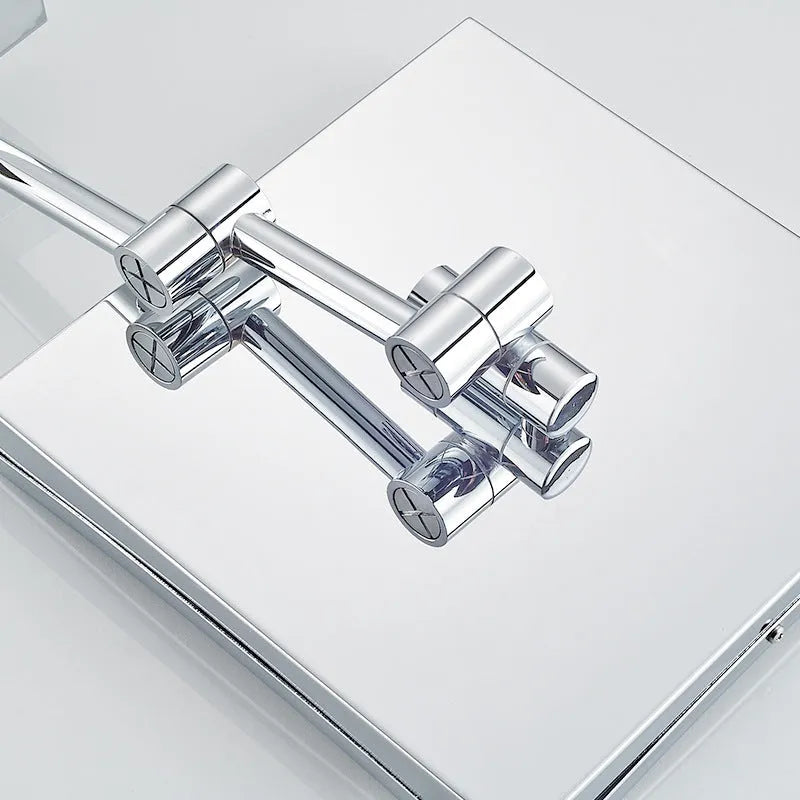 Stainless steel bathroom make-up mirror with folding frame and 8.5-inch silver mirror lens