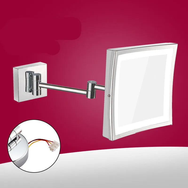 Stainless steel bathroom make-up mirror with folding frame and 8.5-inch silver mirror lens