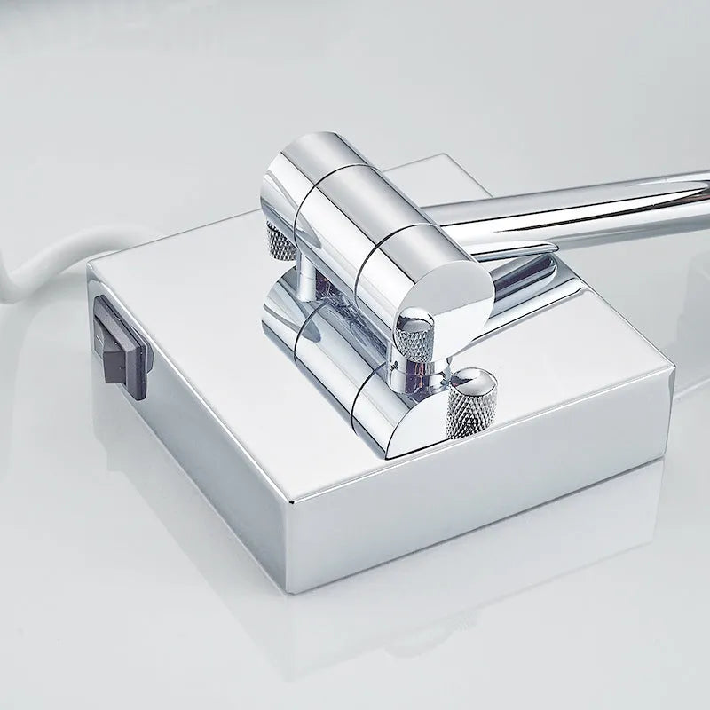 Stainless steel bathroom make-up mirror with folding frame and 8.5-inch silver mirror lens