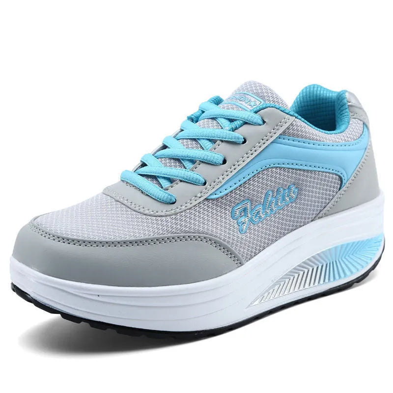 Women's heelless sports travel shoe in grey powder colour with a 3-5cm middle heel.