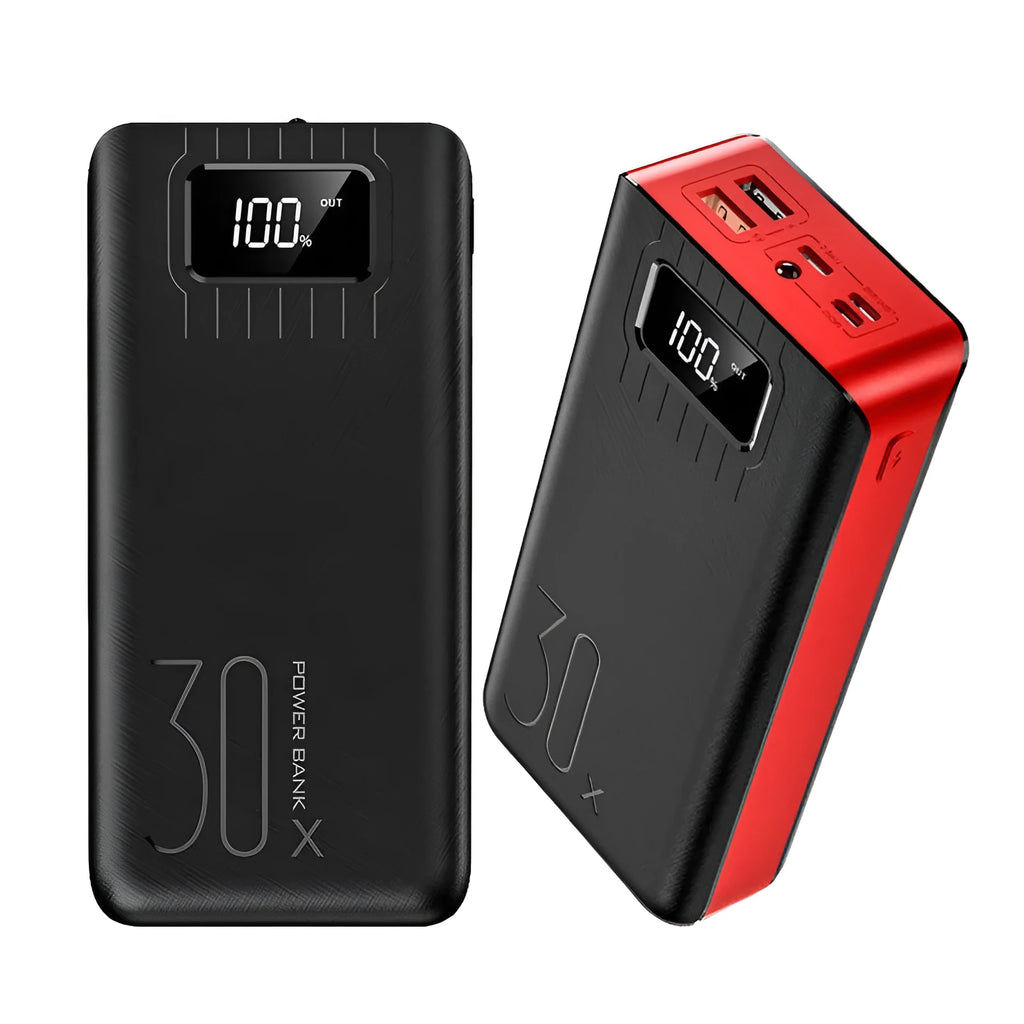 Black large-capacity power bank with digital display and LED light