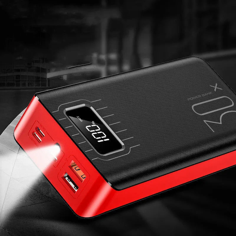 Black large-capacity power bank with digital display and LED light