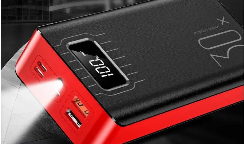 Black large-capacity power bank with digital display and LED light