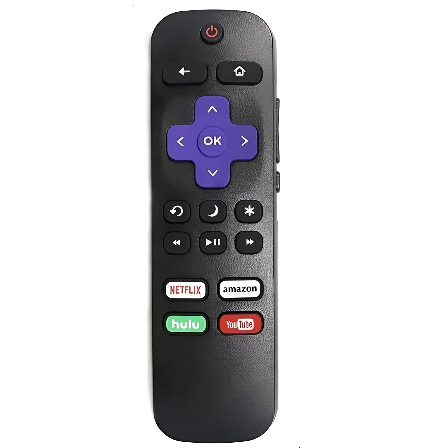 Black Roku TV remote control for models 1, 2, 3, 4, HD, XD, XS, Express, and Premiere.