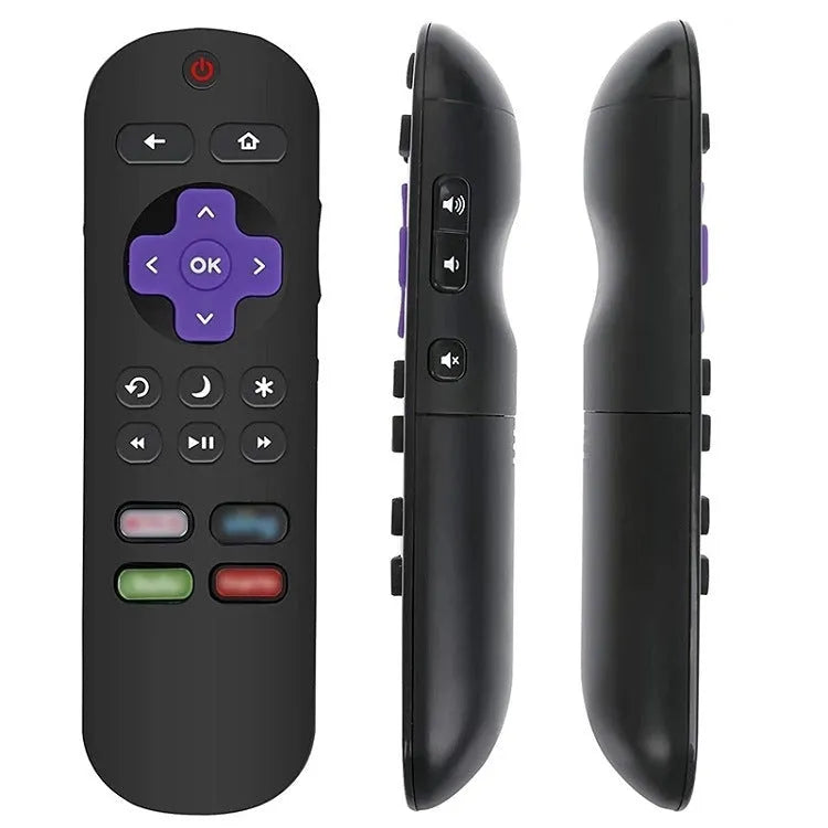Black Roku TV remote control for models 1, 2, 3, 4, HD, XD, XS, Express, and Premiere.