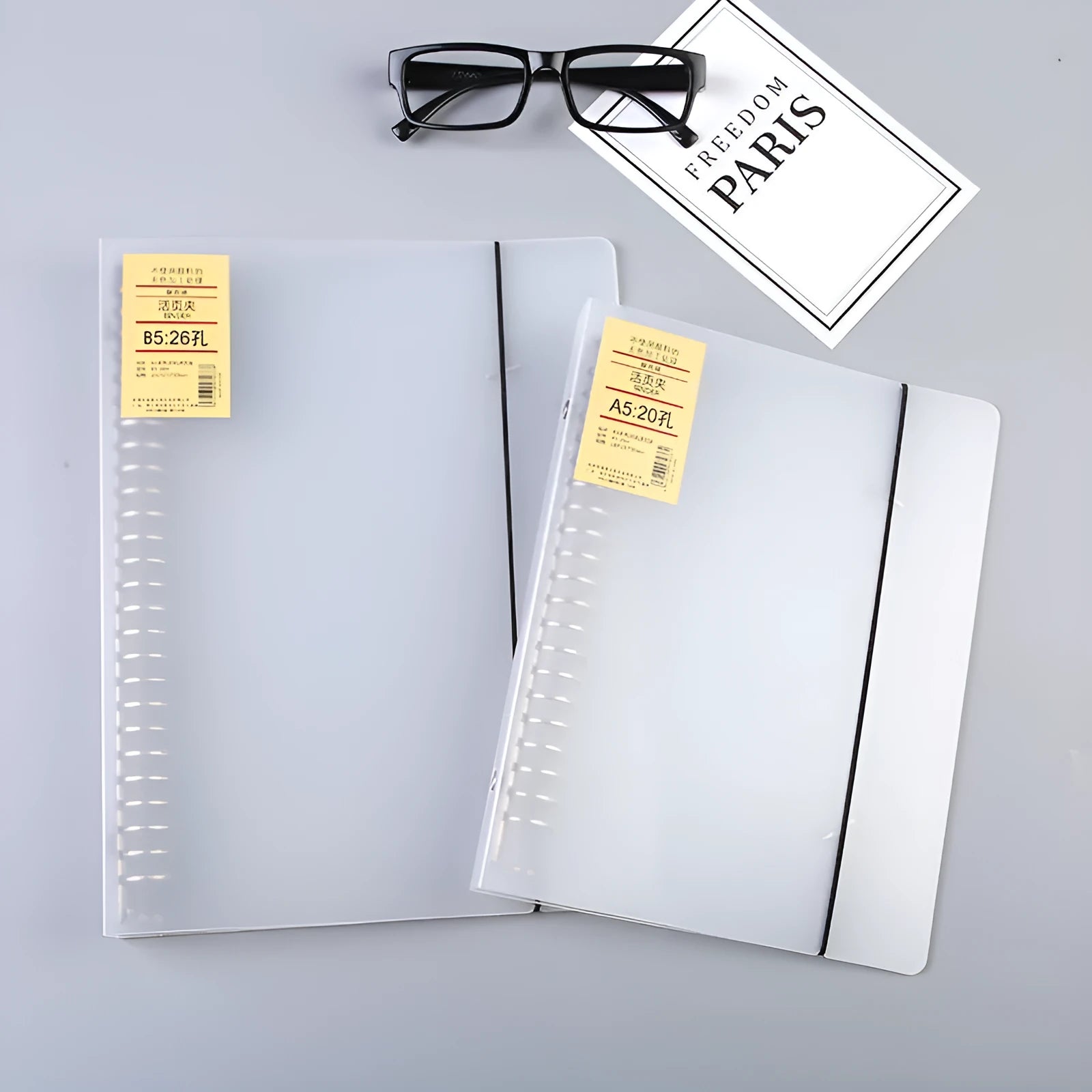 A5 26-hole looped binder notebook with matte PP cover and horizontal line pages