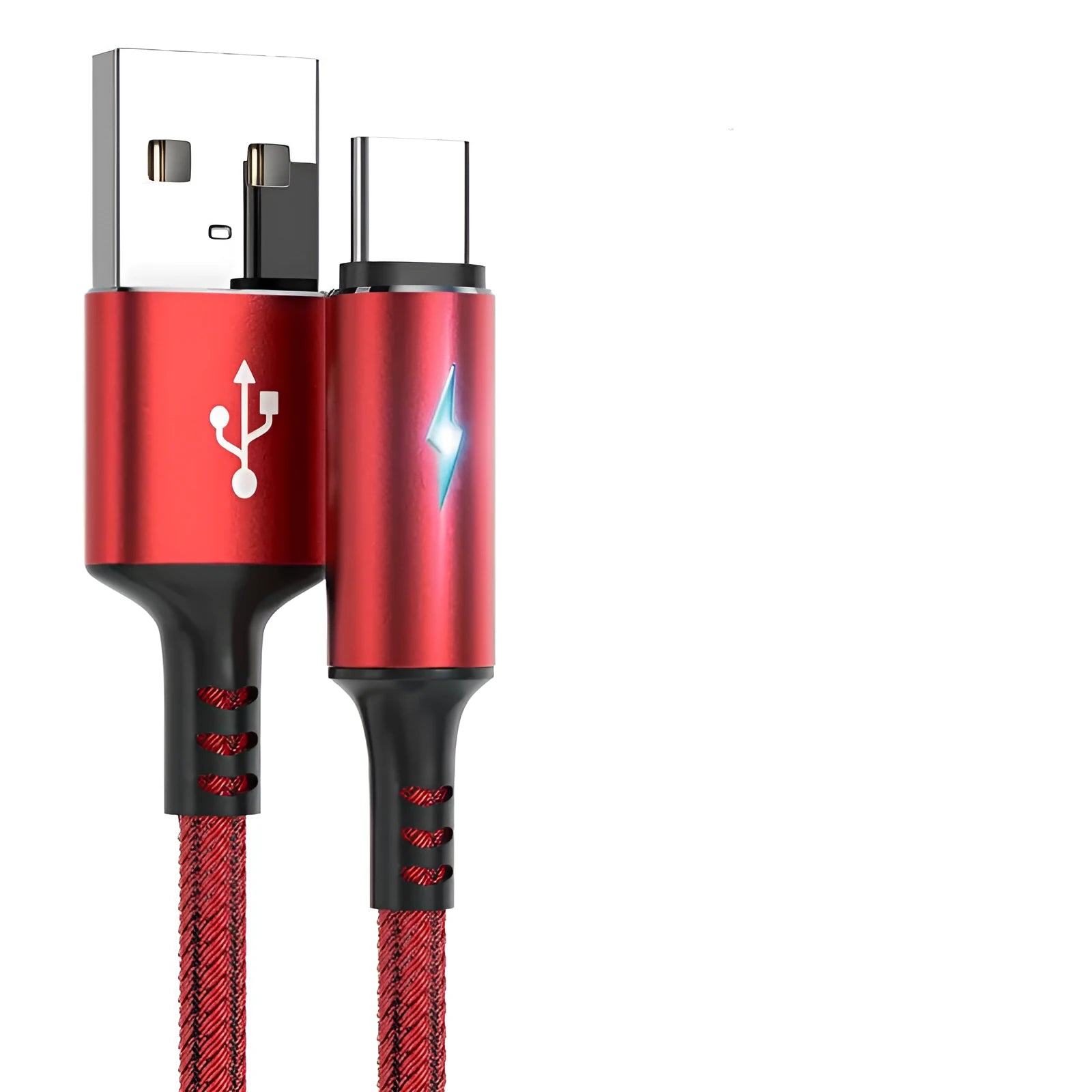 USB data cable compatible with Apple iPhone and Android phones in black red or purple colours