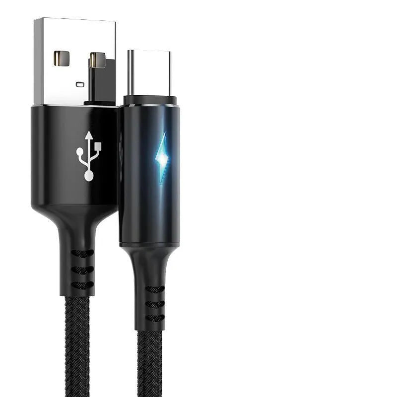 USB data cable compatible with Apple iPhone and Android phones in black red or purple colours