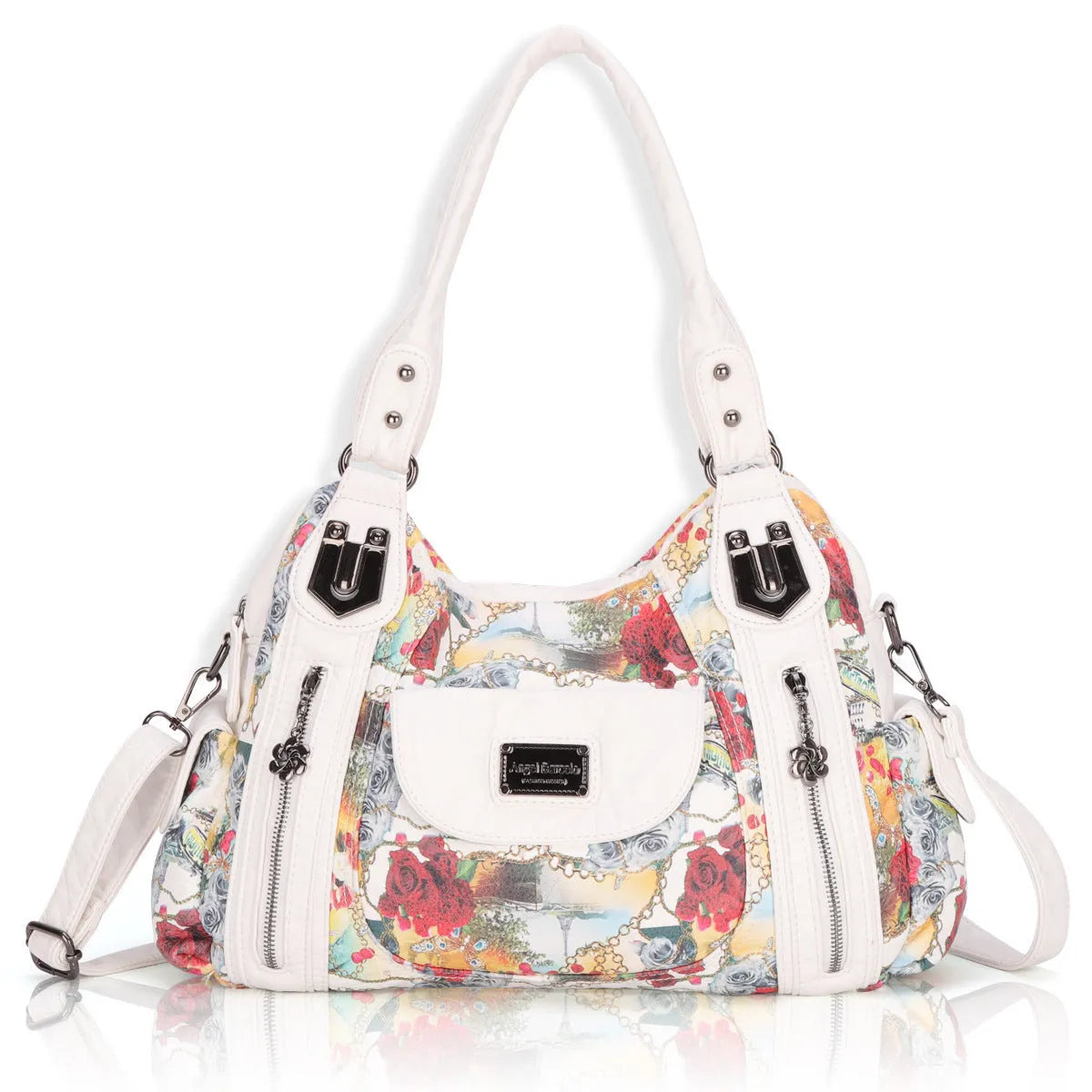 White PU leather women's messenger bag with horizontal square dumpling style and polyester cotton lining