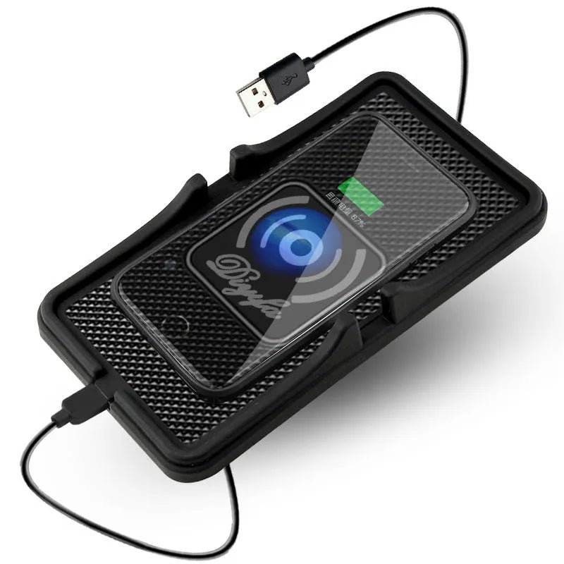Wireless charging phone holder and anti-skid pad for car or home use, QI compatible, available in 5W to 18W options