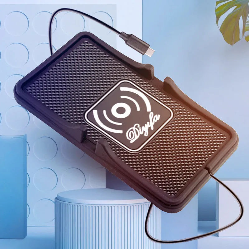 Wireless charging phone holder and anti-skid pad for car or home use, QI compatible, available in 5W to 18W options