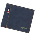 Men's tri-fold wallet in black showing multiple compartments for cards and cash storage