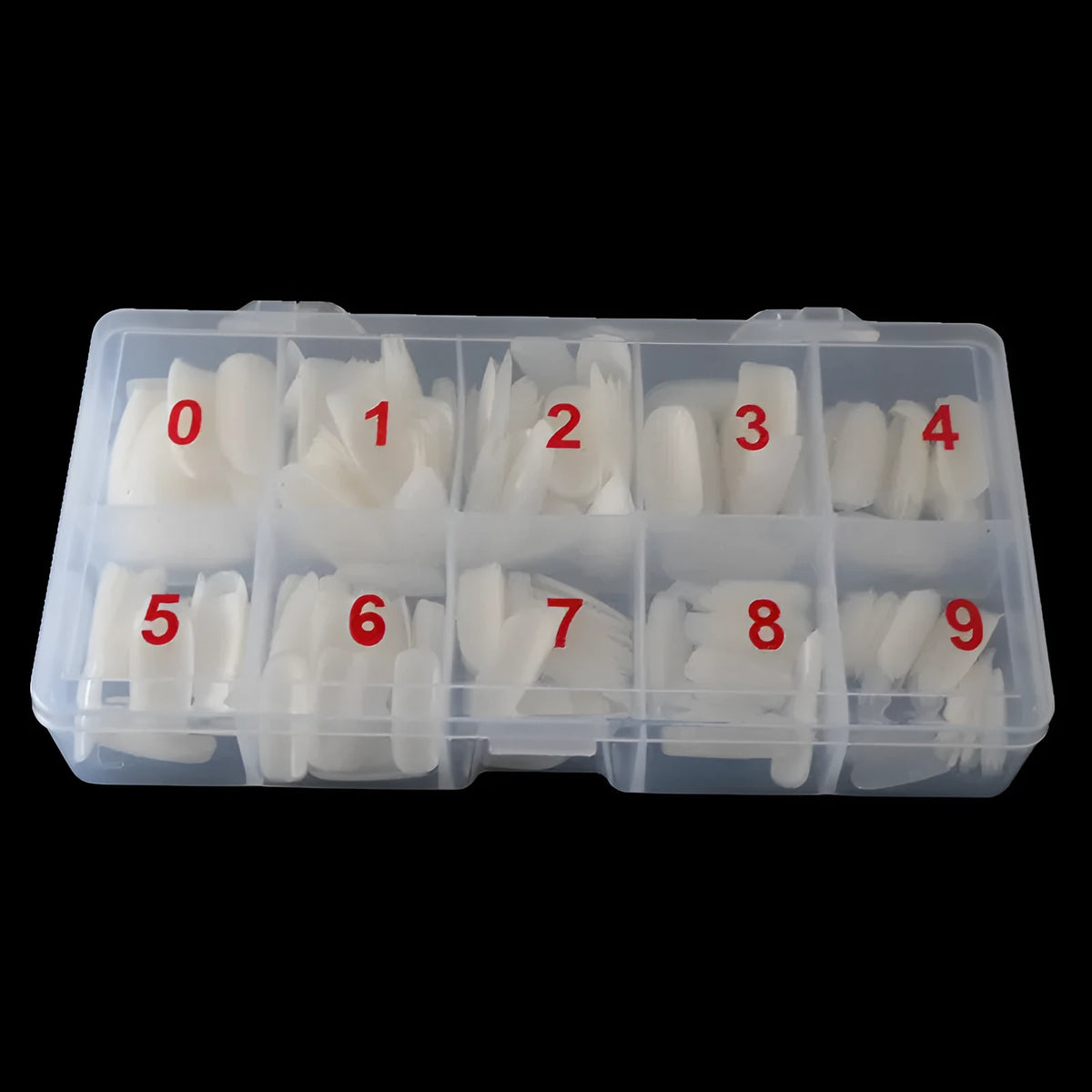 500-piece box of transparent natural white nail armour pieces with full and half pasted options