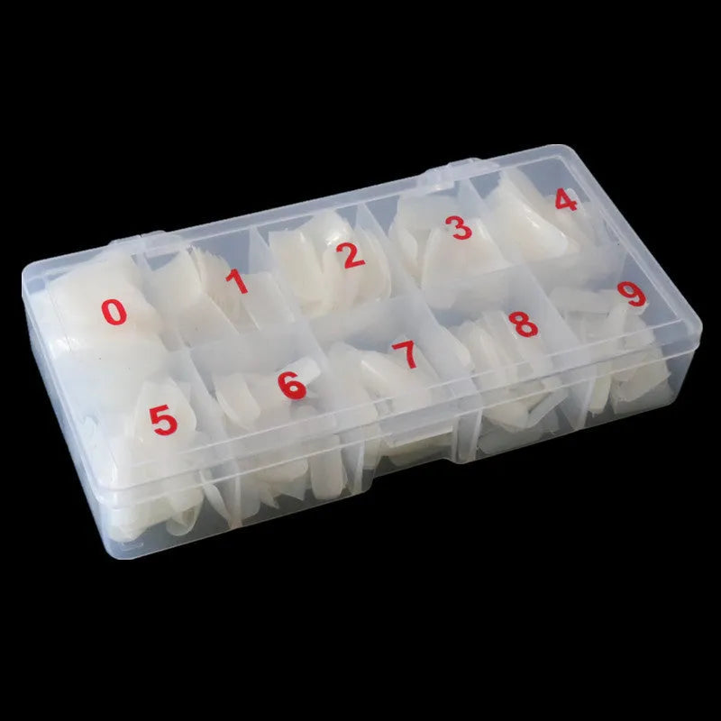 500-piece box of transparent natural white nail armour pieces with full and half pasted options
