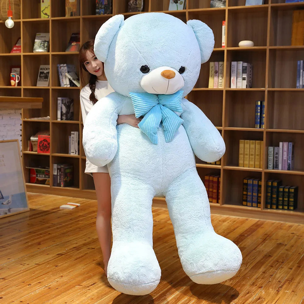 Large 80cm hug bear plush toy in short plush with PP cotton filling, shown in beige, blue, or pink