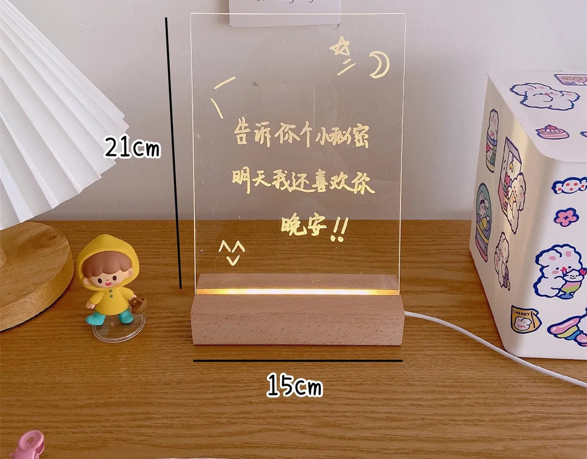 Bedroom atmosphere night light with message board and LED light source on bedside table