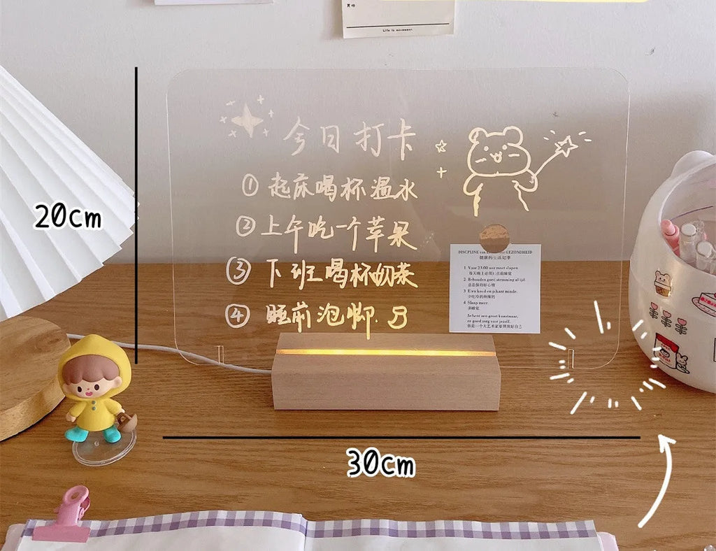 Bedroom atmosphere night light with message board and LED light source on bedside table