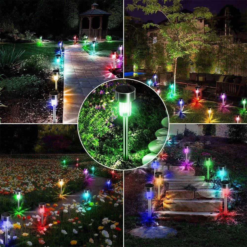Stainless steel waterproof garden landscape light with LED illumination on a grassy surface.