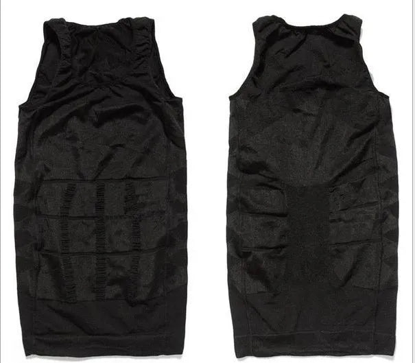 Men's tummy control compression vest in linen blend, U-neck, solid colour, black or white, sizes S-XXL