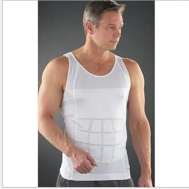 Men's tummy control compression vest in linen blend, U-neck, solid colour, black or white, sizes S-XXL
