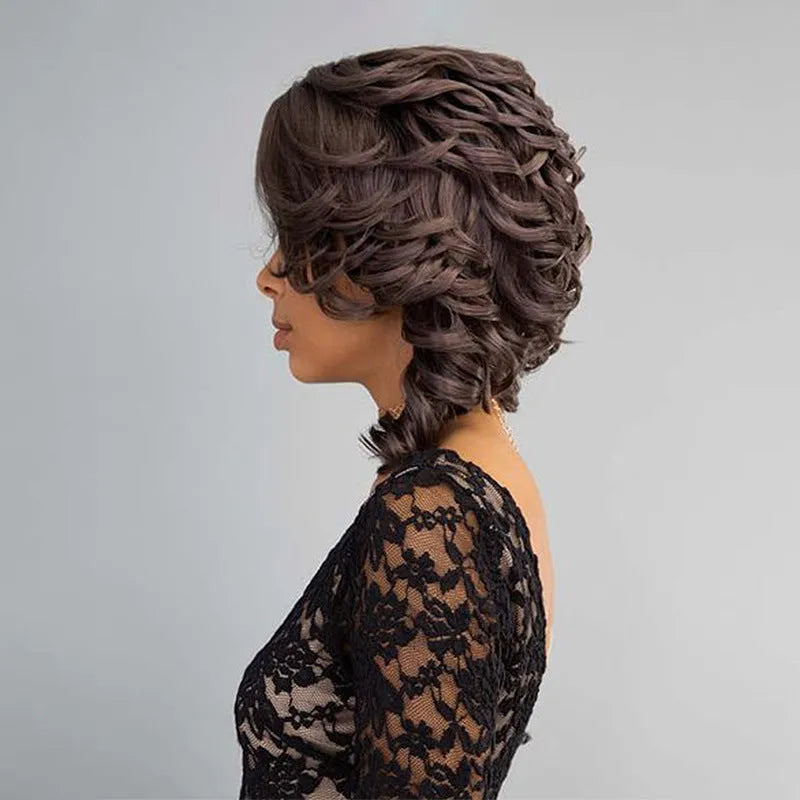 Black wave wig headgear with oblique bangs, high temperature wire, dyeable and ironable, one wig