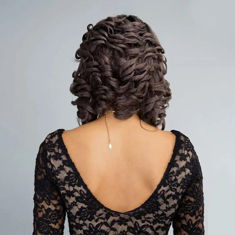 Black wave wig headgear with oblique bangs, high temperature wire, dyeable and ironable, one wig