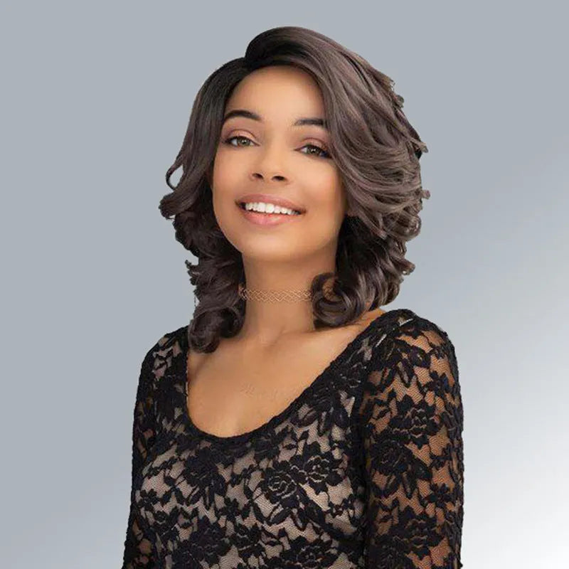 Black wave wig headgear with oblique bangs, high temperature wire, dyeable and ironable, one wig