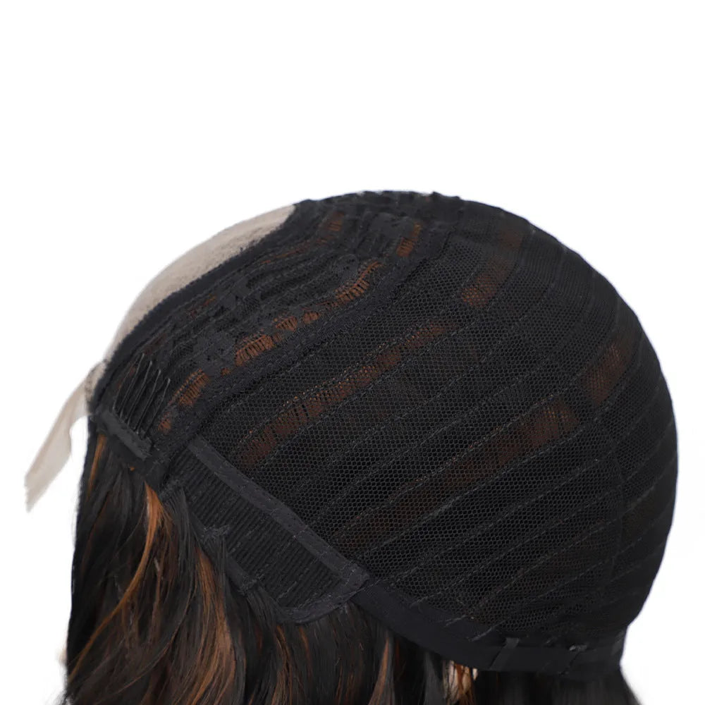 Short curly front lace wig 15 inch 38cm high temperature silk fibre black brown