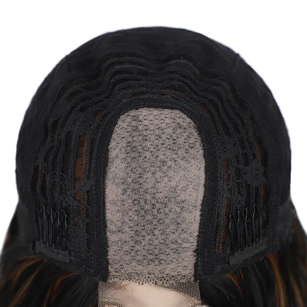 Short curly front lace wig 15 inch 38cm high temperature silk fibre black brown