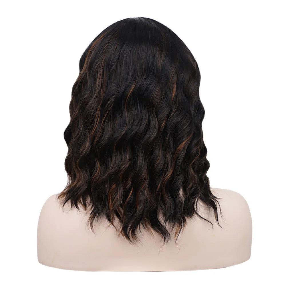 Short curly front lace wig 15 inch 38cm high temperature silk fibre black brown