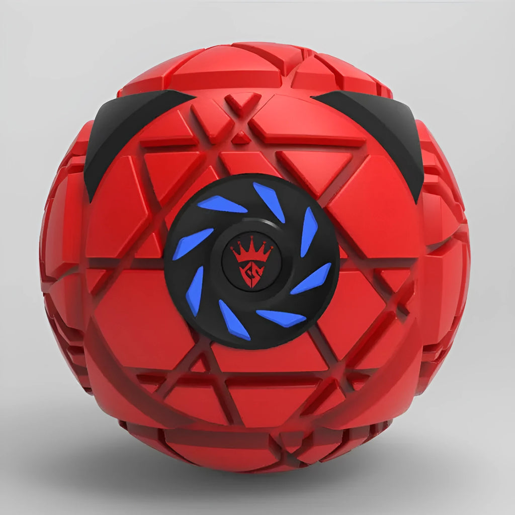 Red electric fascia massage ball with 120mm diameter, USB powered, on a flat surface.