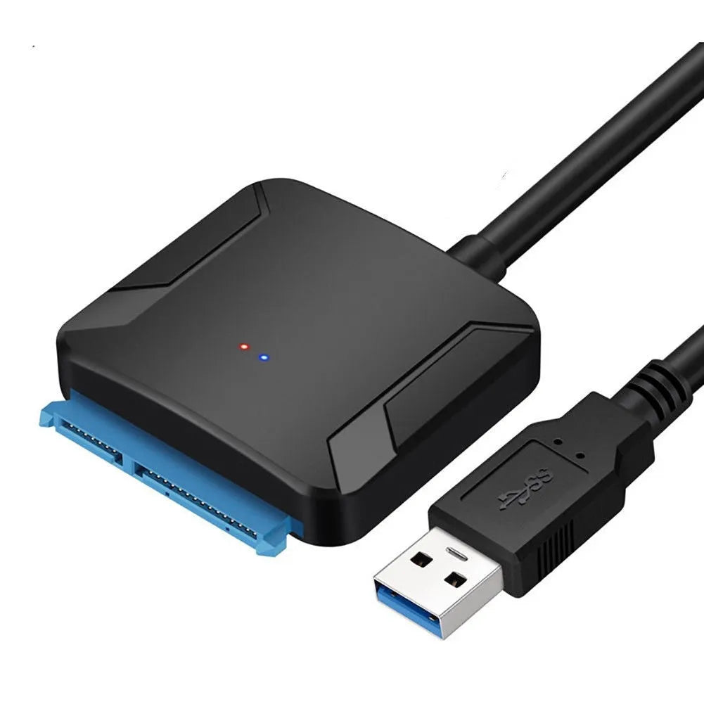 Black USB 3.0 to SATA adapter cable for connecting hard drives to computers