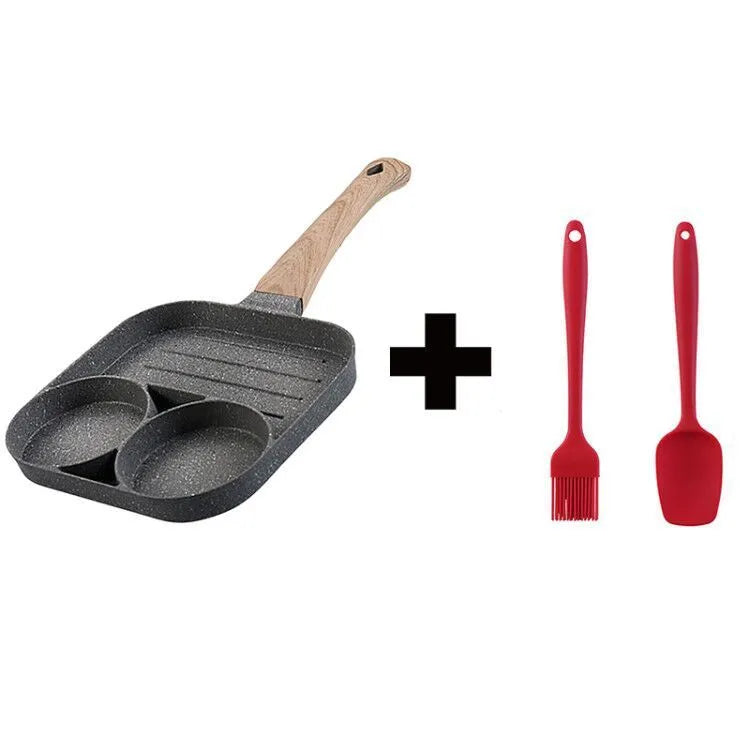 Four-hole non-stick aluminium frying pan with bakelite handle for making omelettes and pancakes