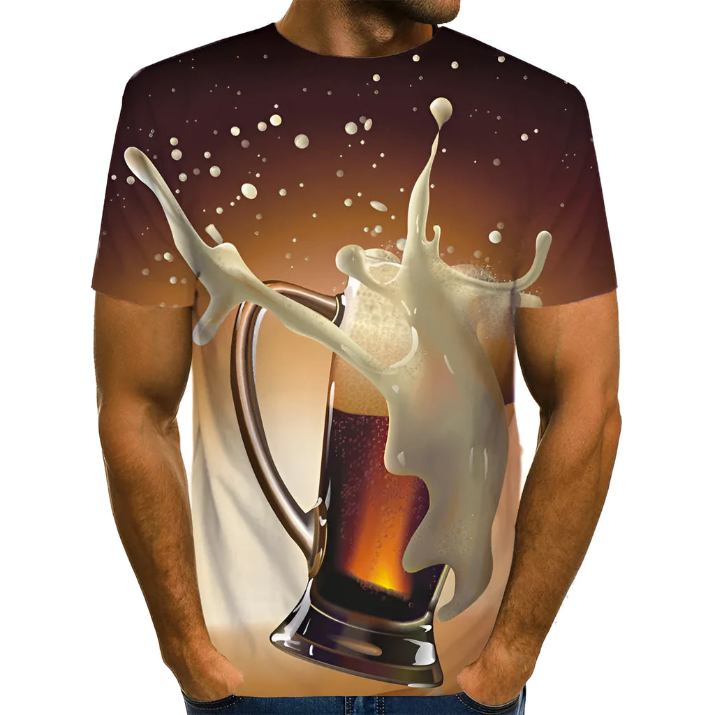 Beer 3D digital print short sleeve t-shirt, round neck no collar, CT219 colour, sizes XXS to 6XL