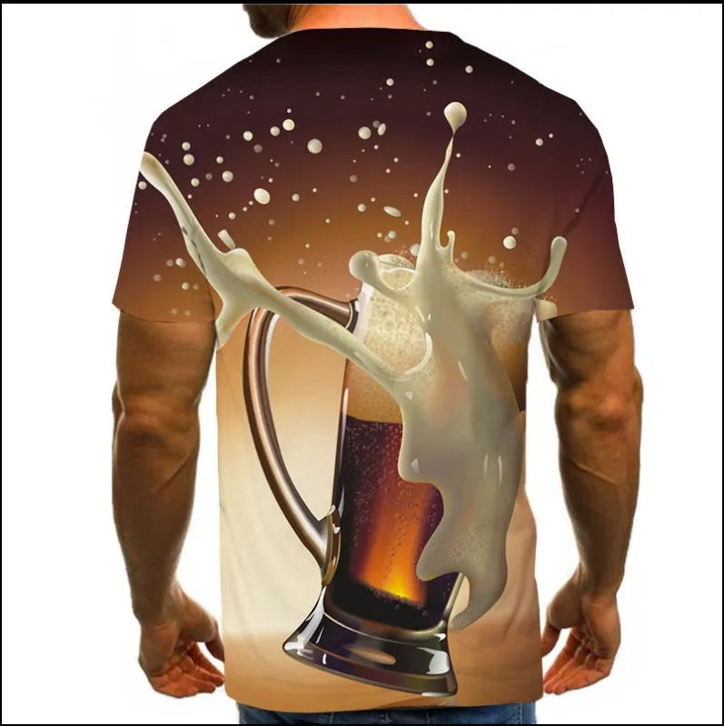 Beer 3D digital print short sleeve t-shirt, round neck no collar, CT219 colour, sizes XXS to 6XL