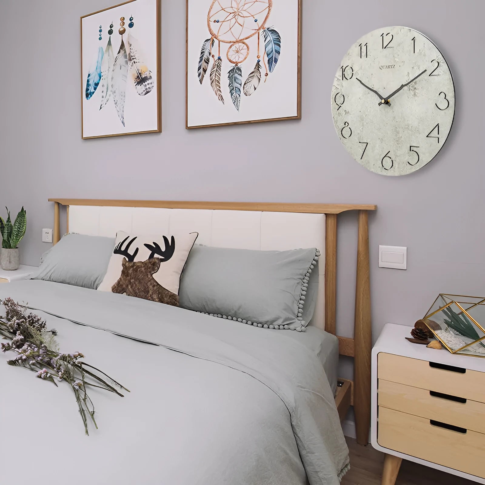 Modern European style wall clock with 30cm grey face for living room decoration