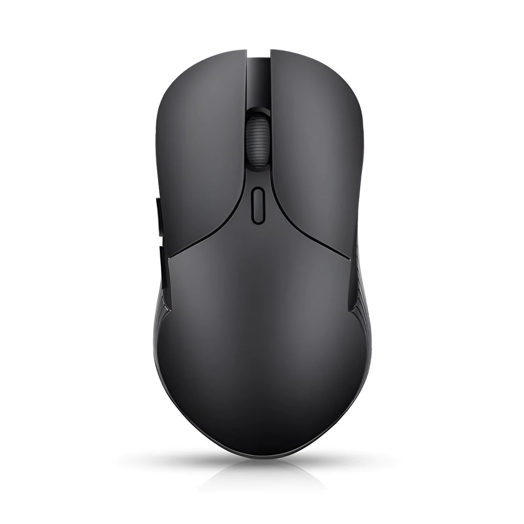 Blue ergonomic wireless computer mouse with voice control and translation functions.