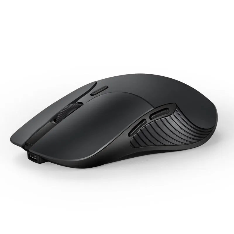 Blue ergonomic wireless computer mouse with voice control and translation functions.