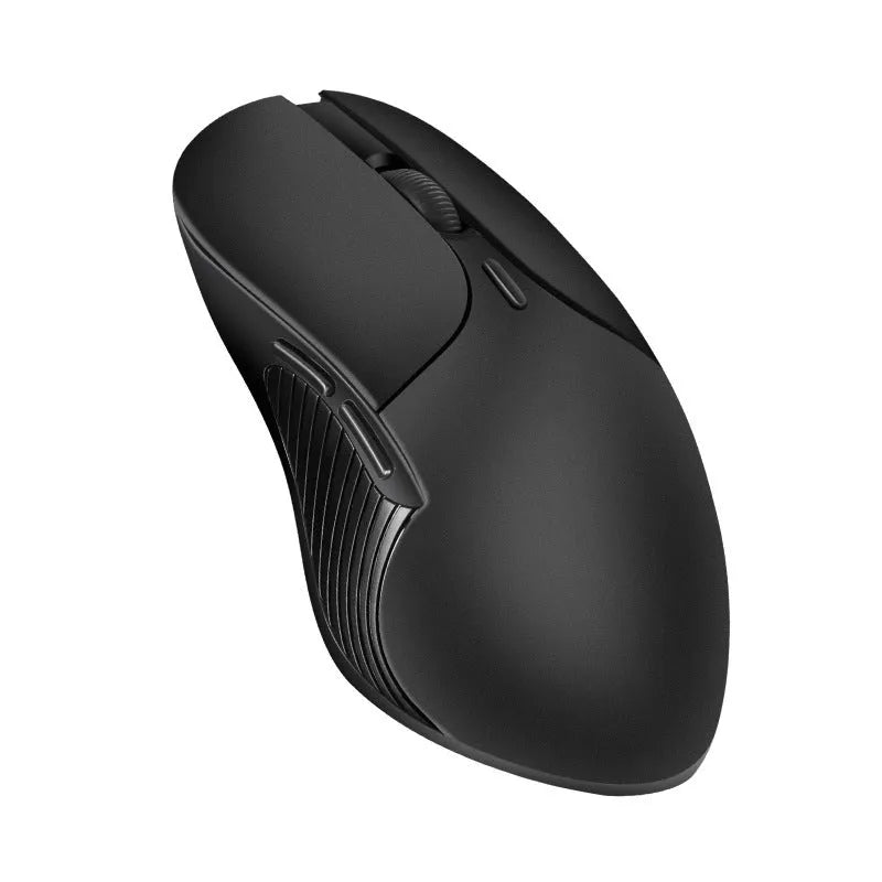 Blue ergonomic wireless computer mouse with voice control and translation functions.