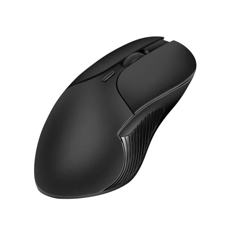 Blue ergonomic wireless computer mouse with voice control and translation functions.