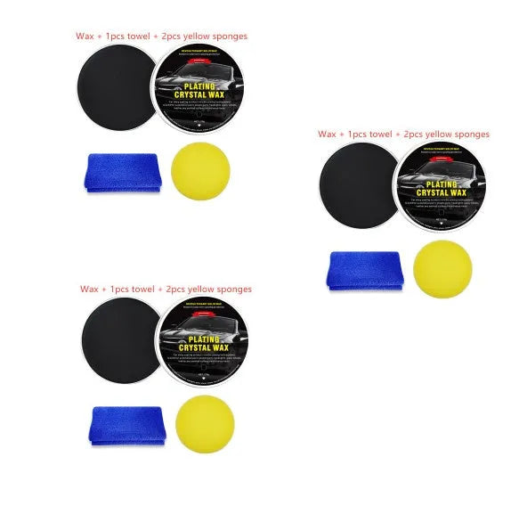 Car diamond crystal solid wax 200ml black container with sponge and cloth on car bonnet