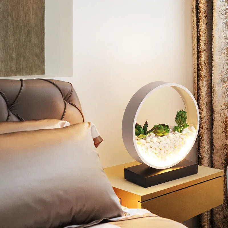 Black creative table lamp with push button switch on bedside table