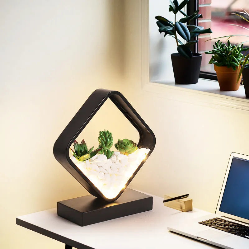 Black creative table lamp with push button switch on bedside table