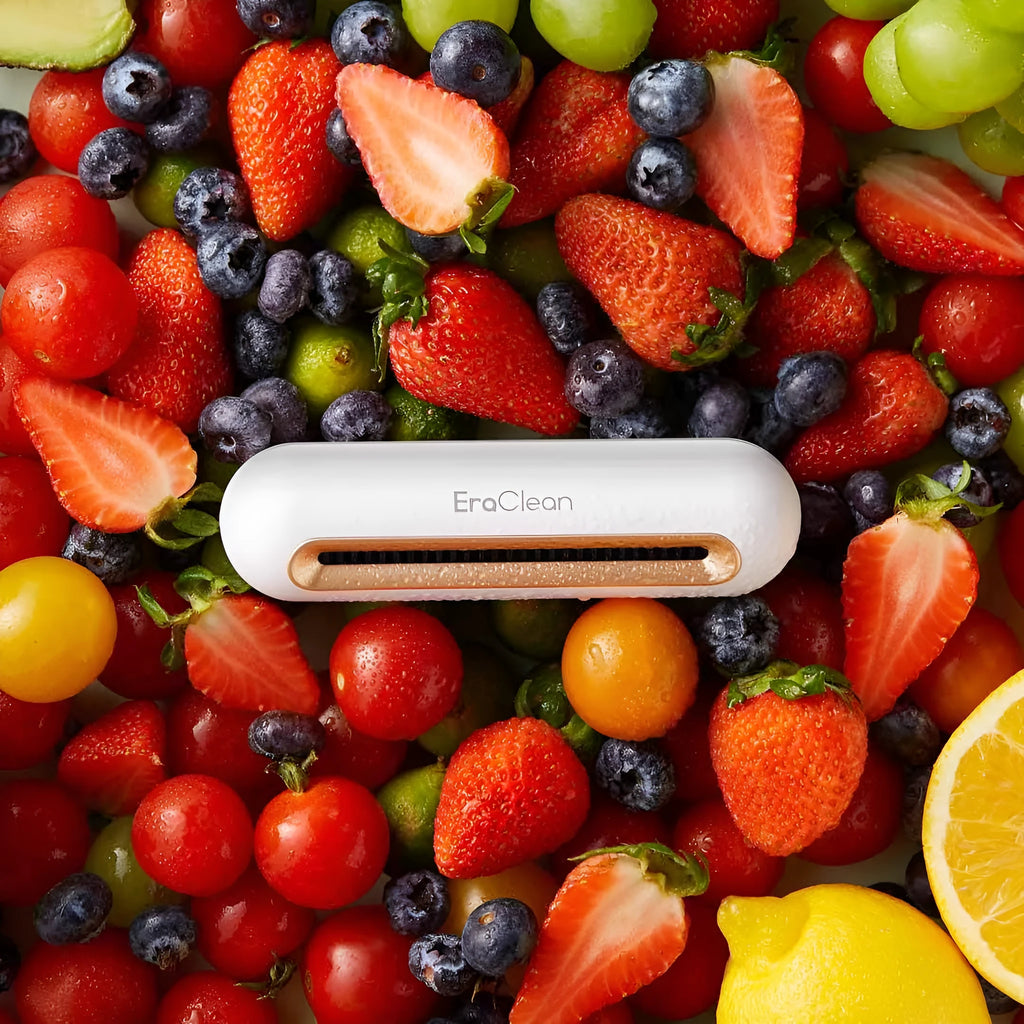 Rose gold USB car air purifier with activated carbon filter for deodorising and sterilising.