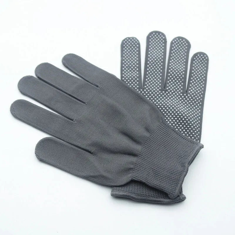Thin polyester non-slip split finger work gloves in black and grey for industrial use